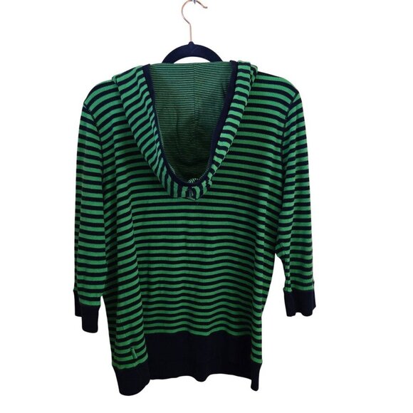 Lauren Ralph Lauren Active Blue Green Striped Hooded Plussize Jersey Size 1X - Picture 2 of 5